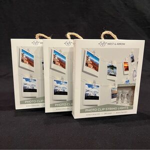 West & Arrow Photo Clip String Lights Set of 3 Warm White LED 10' Battery NEW